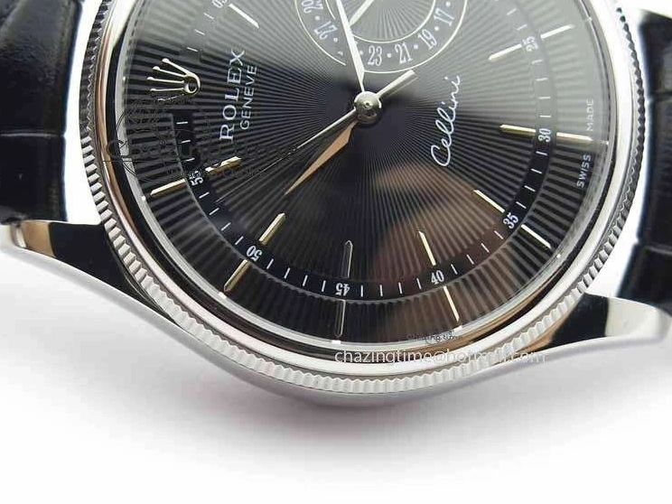 1218 Cellini Date VF Best Edition SS Black Dial Stick Markers On Black Leather Strap A Lightweight 3725